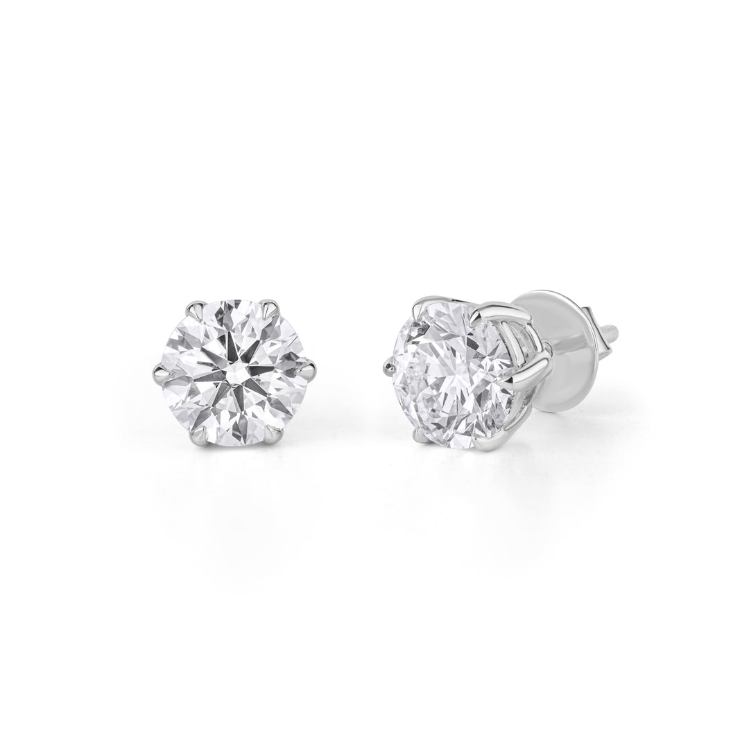 10K Gold Round Diamond Six Prong Stud Earrings