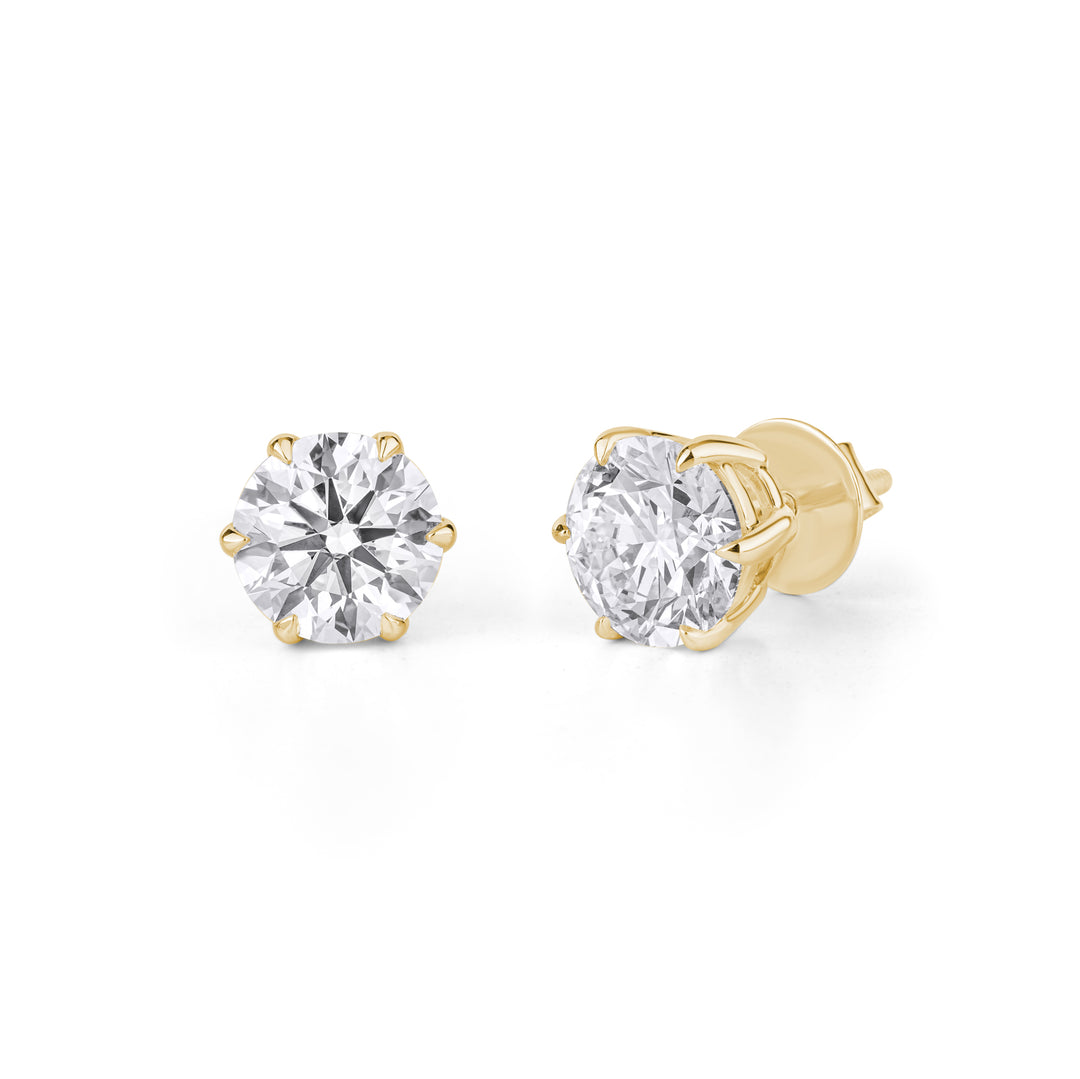 10K Gold Round Diamond Six Prong Stud Earrings