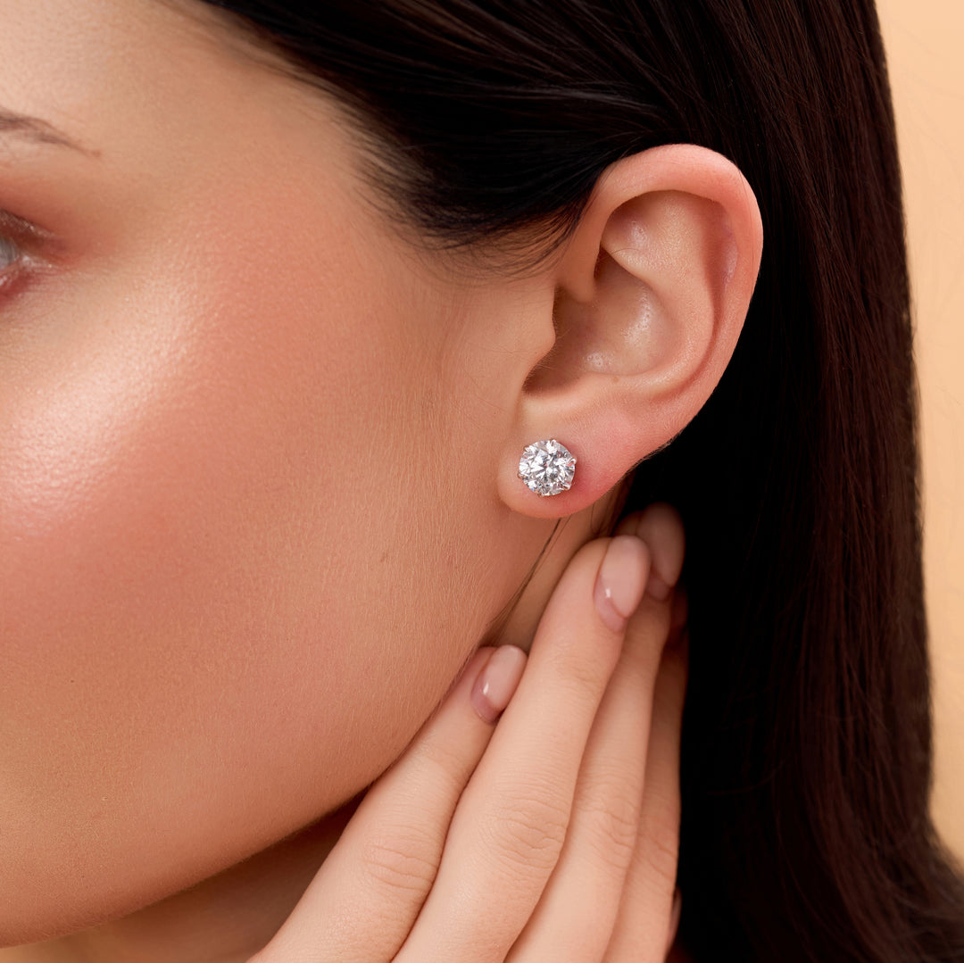 4.03 CTW Round Lab-Grown Diamond Stud Earrings in 14K Yellow Gold – IGI Certified