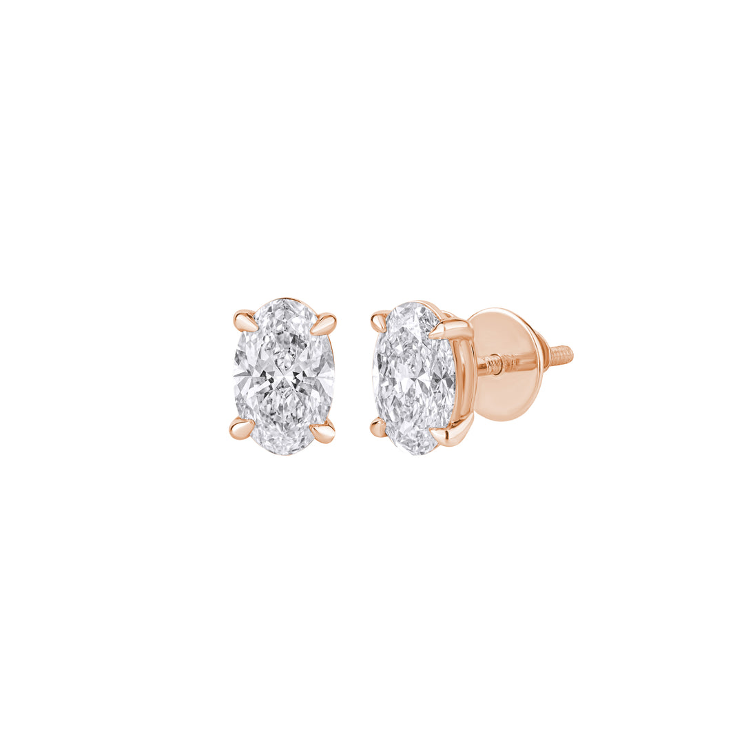 18K Gold Oval Shaped Diamond Stud Earrings