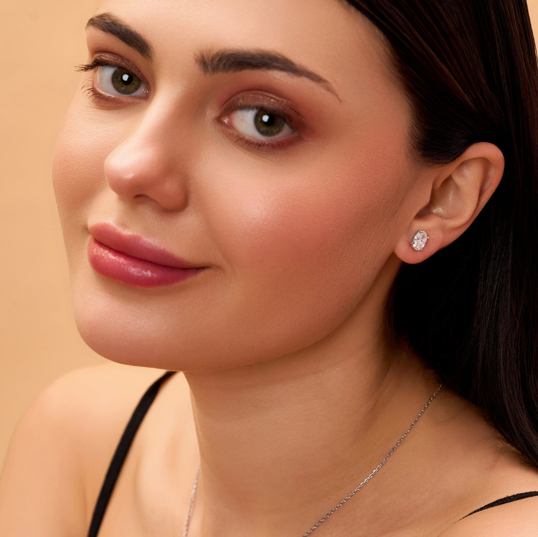10K Gold Oval Shaped Diamond Stud Earrings