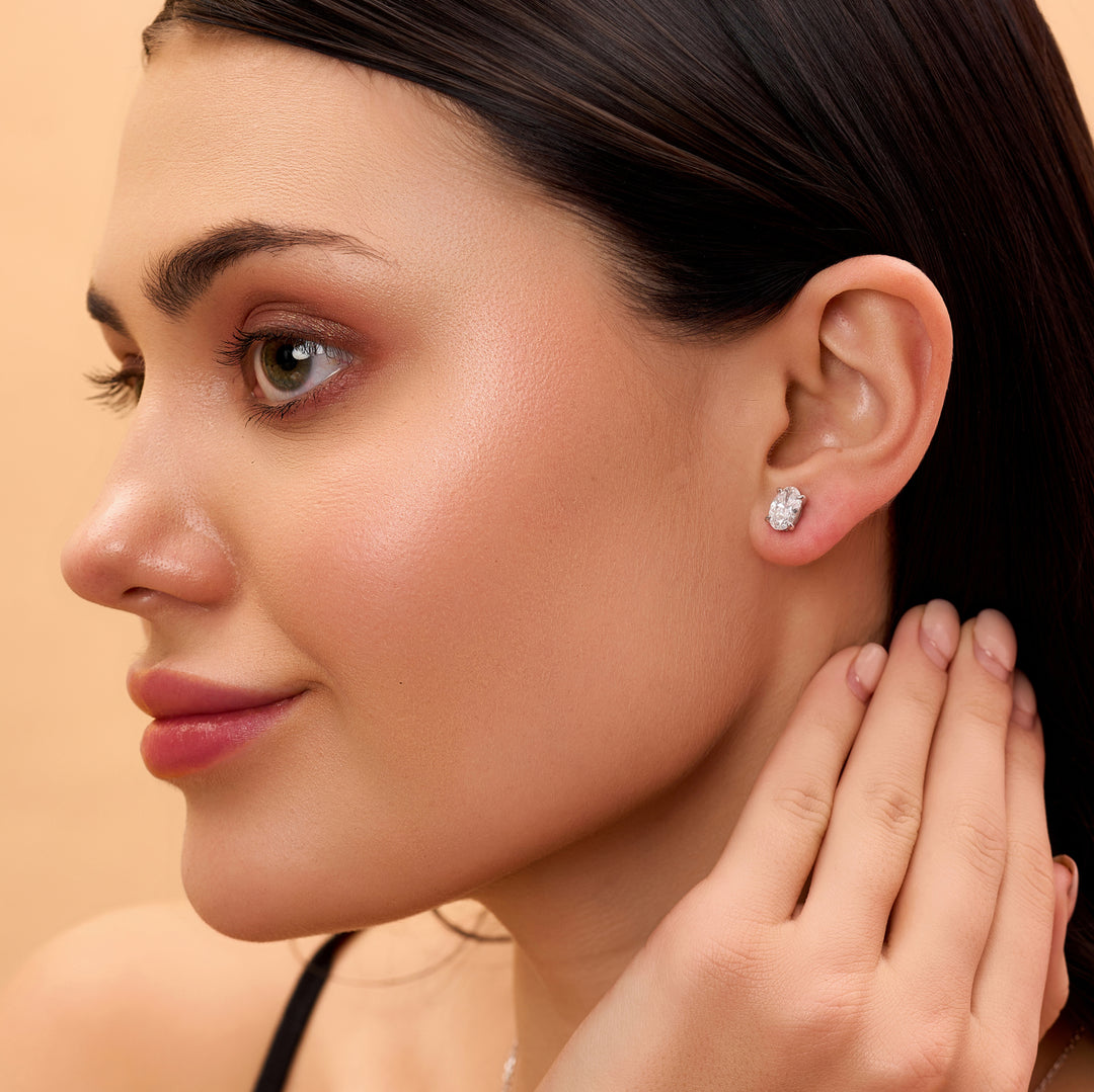 10K Gold Oval Shaped Diamond Stud Earrings
