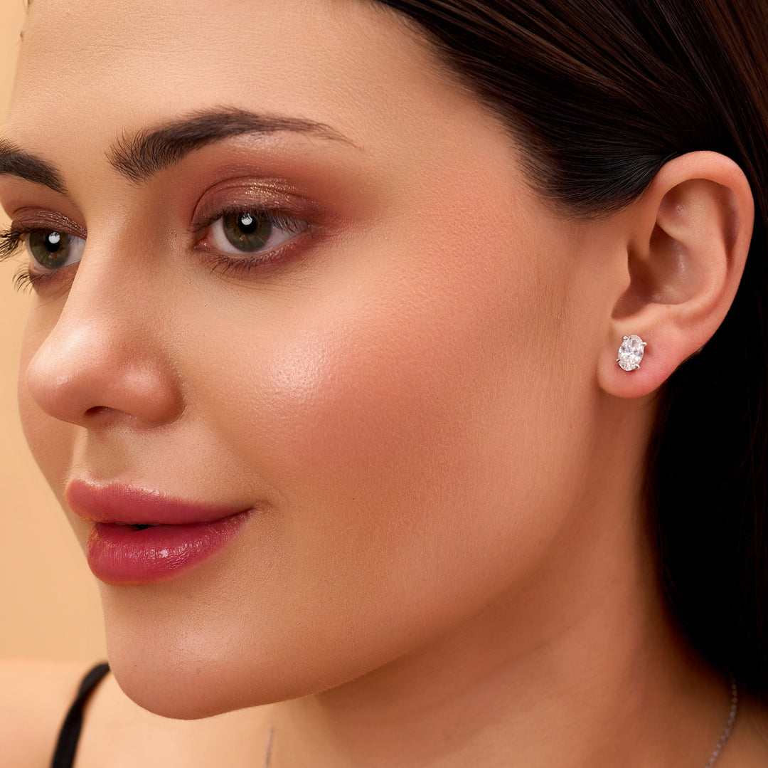10K Gold Oval Shaped Diamond Stud Earrings