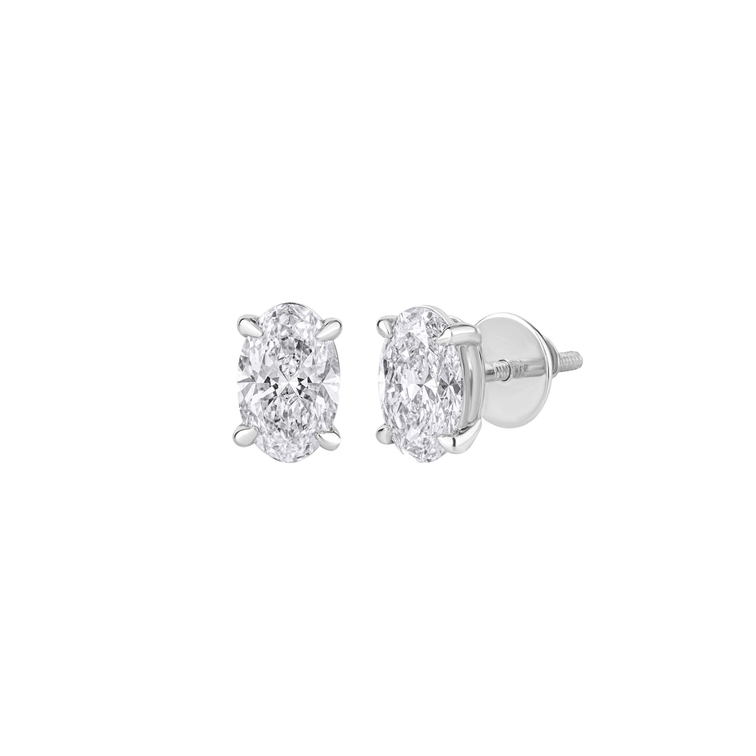 10K Gold Oval Shaped Diamond Stud Earrings