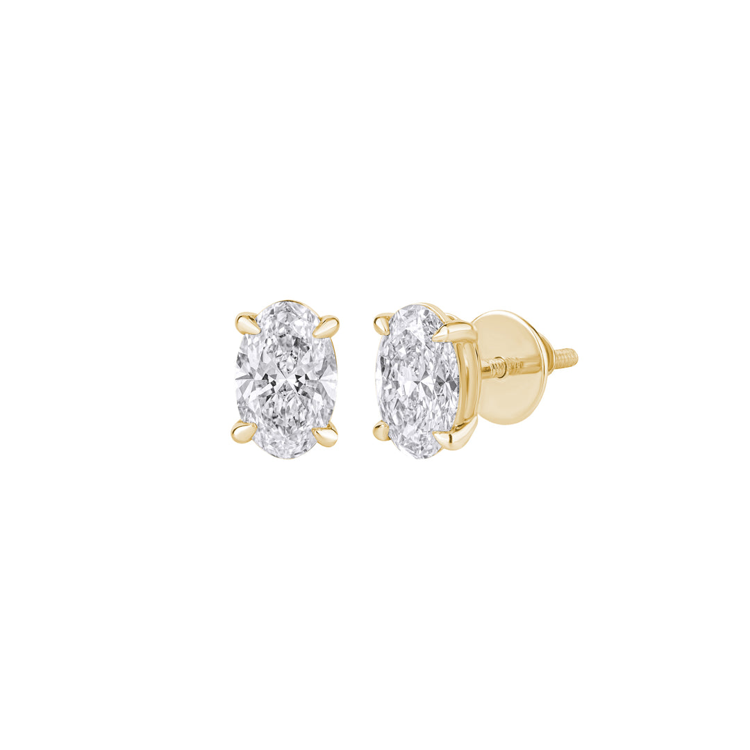 10K Gold Oval Shaped Diamond Stud Earrings