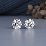 Load image into Gallery viewer, 18K White Gold Round Cut 6-Prong Certified Diamond Stud Earrings
