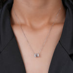 Load image into Gallery viewer, 18K White Gold Emerald Cut Diamond Four Prong Solitaire Pendant Necklace
