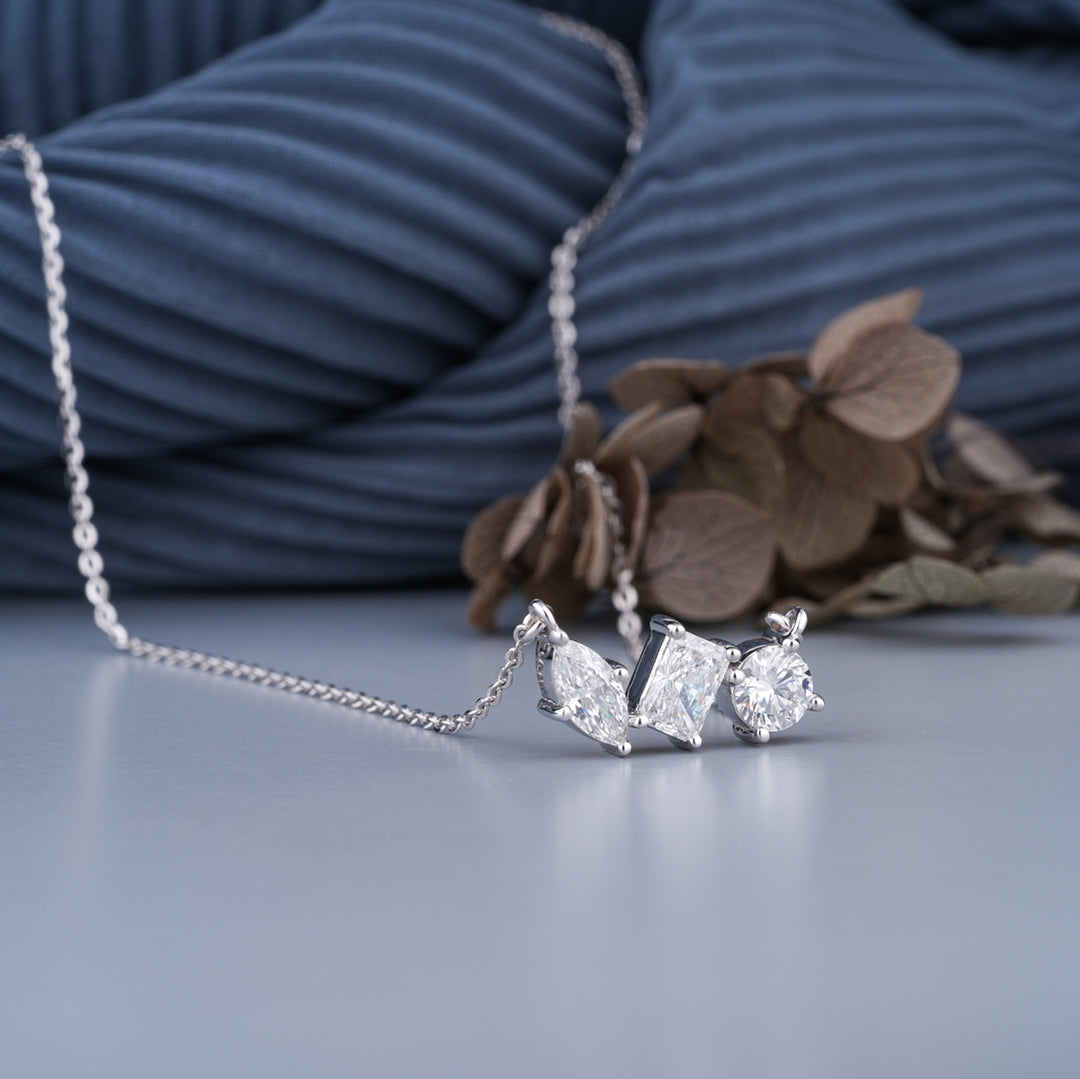 10K White Gold Trio Diamond Pendant Necklace