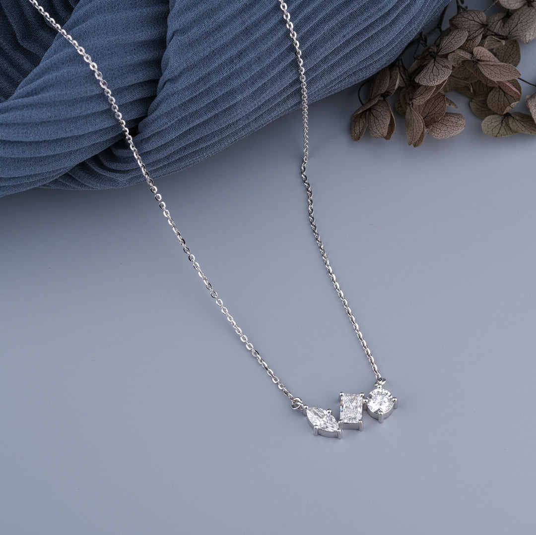 10K White Gold Trio Diamond Pendant Necklace