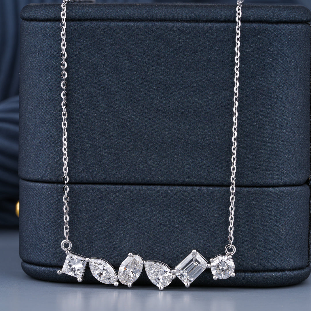 18K White Gold Multi Shaped Diamond Pendant Necklace