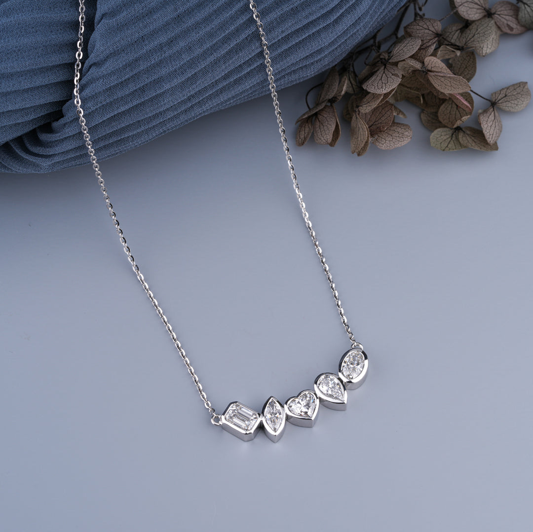 14K Yellow Gold Multi Shaped Bezel Diamond Pendant Necklace