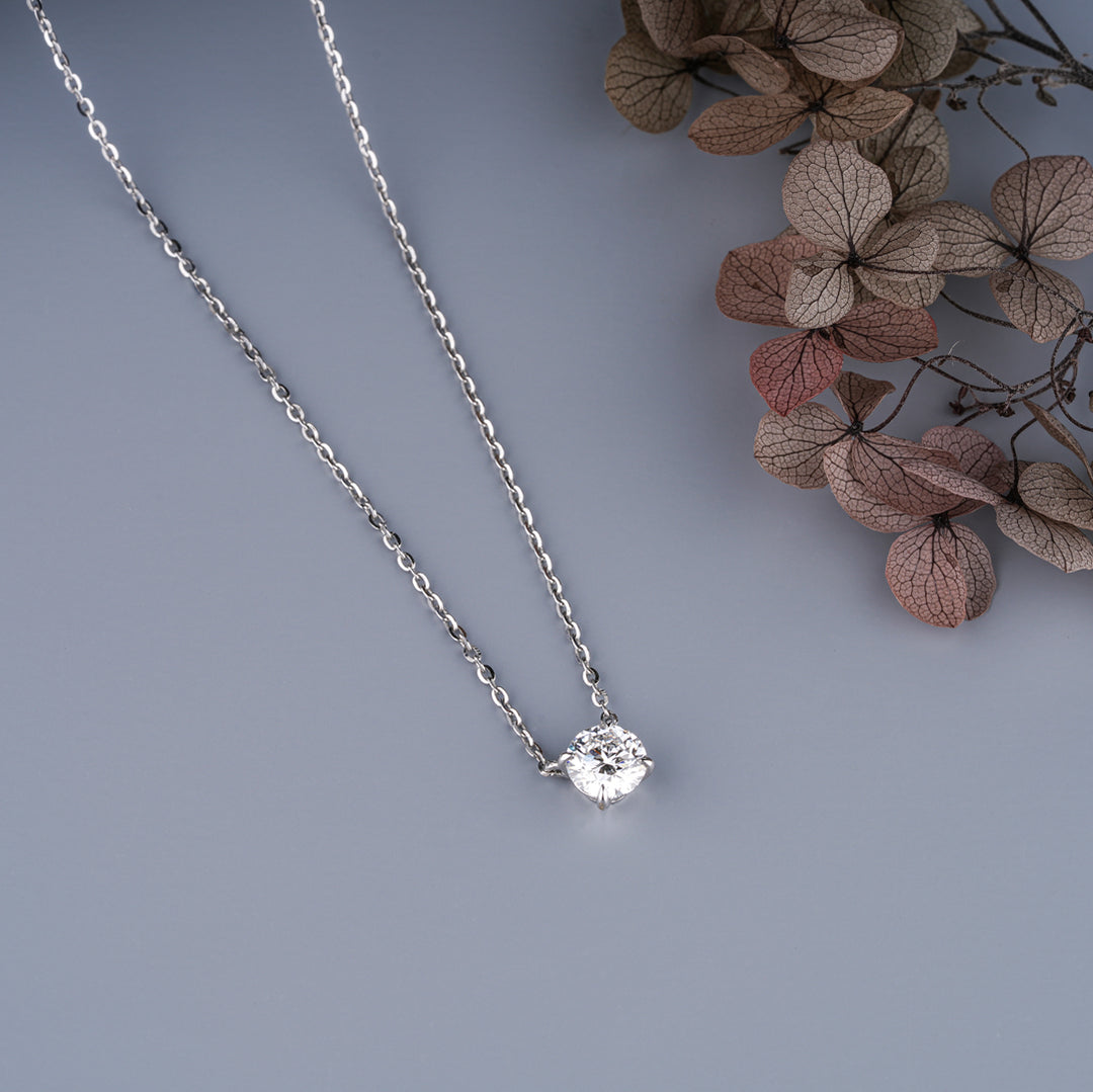 10K White Gold Perfect Solitaire Diamond Pendant Necklace