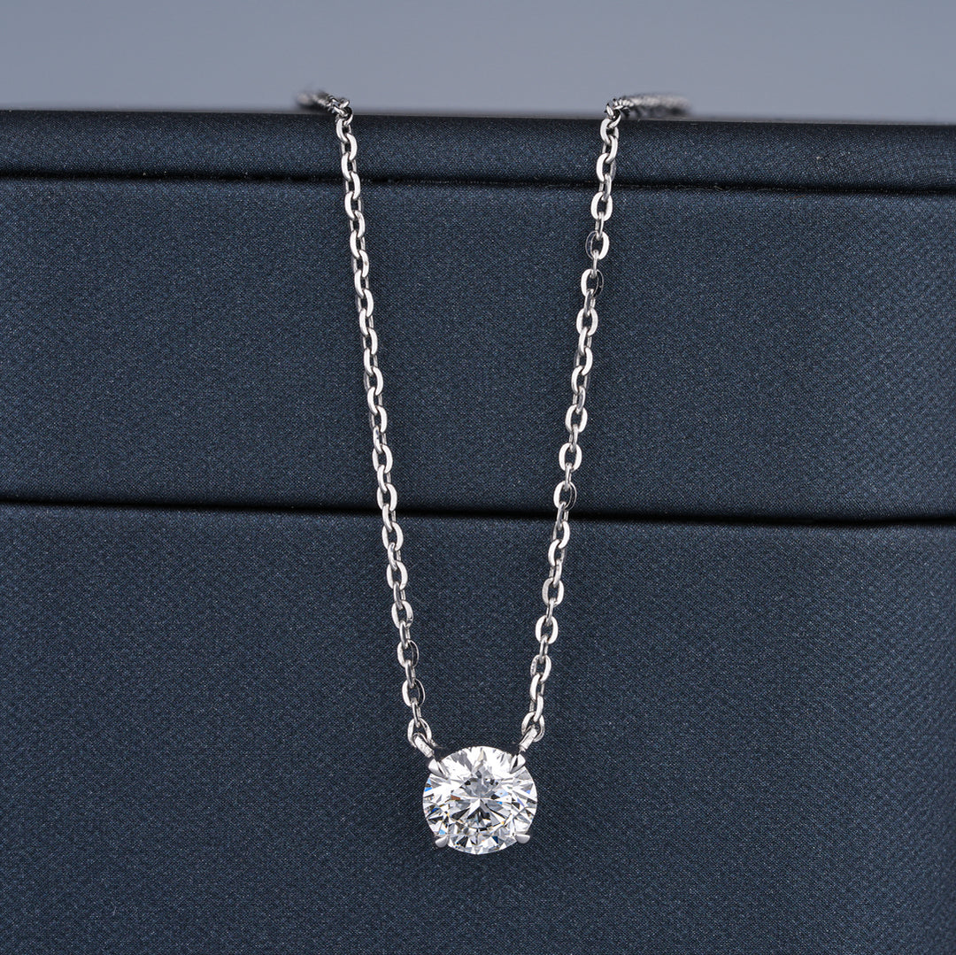 18K White Gold Perfect Solitaire Diamond Pendant Necklace