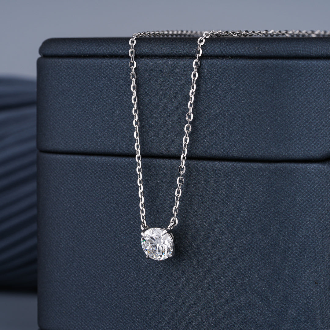 18K White Gold Perfect Solitaire Diamond Pendant Necklace