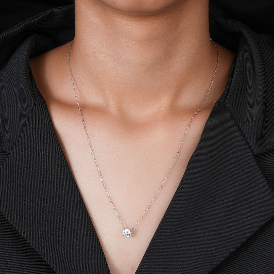 18K White Gold Perfect Solitaire Diamond Pendant Necklace