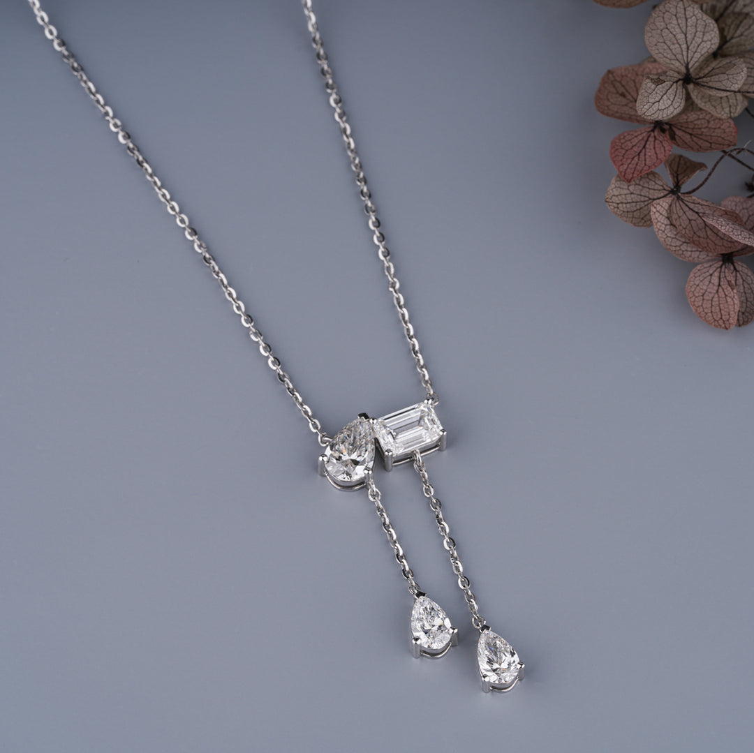 10K White Gold  Four Stone  Diamond Pendant Necklace