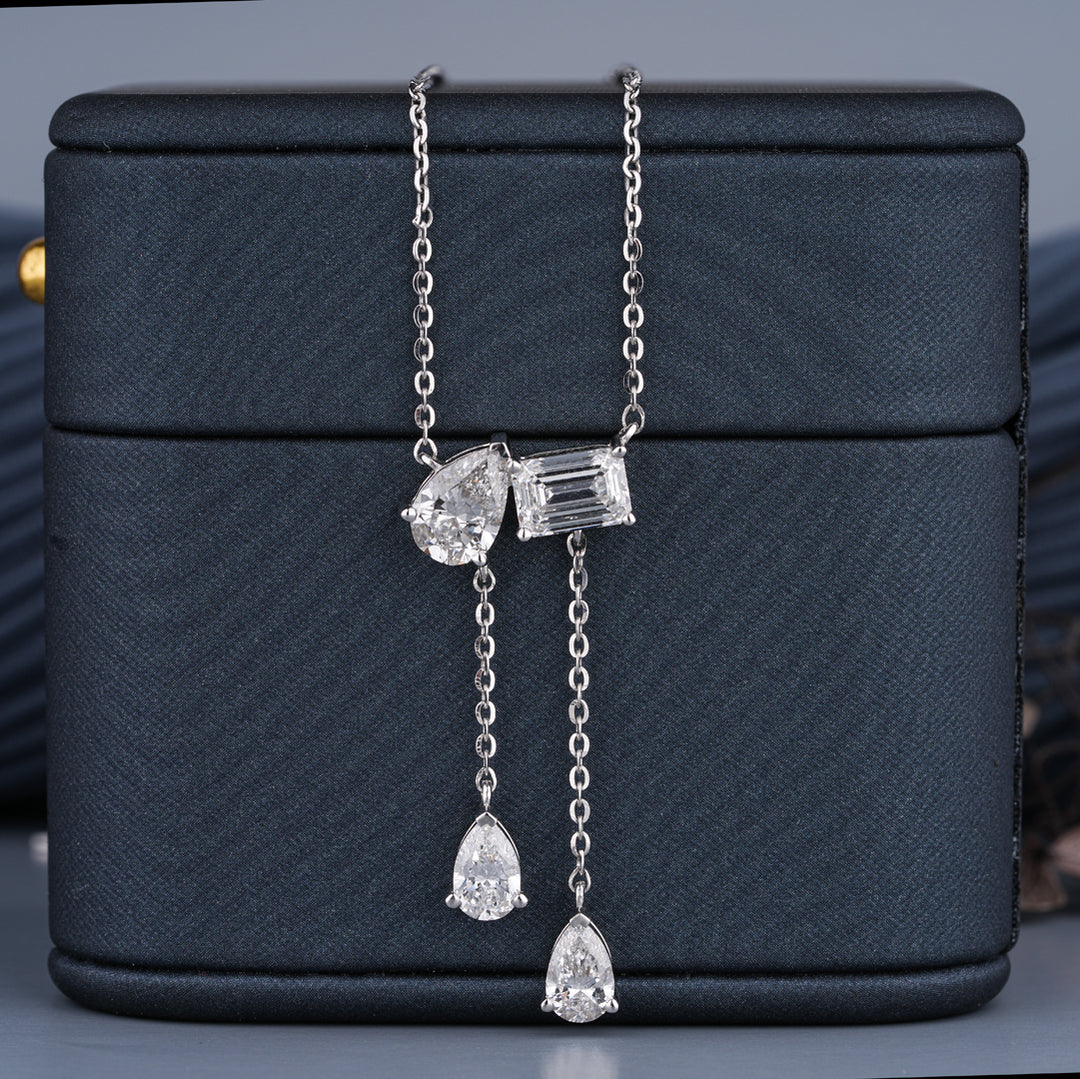 10K White Gold  Four Stone  Diamond Pendant Necklace