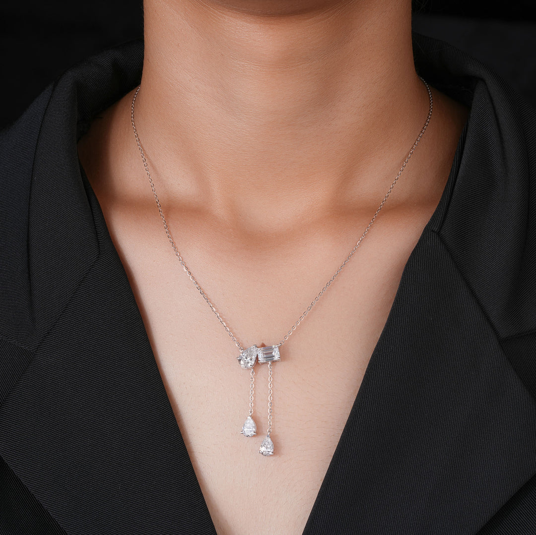 10K White Gold  Four Stone  Diamond Pendant Necklace