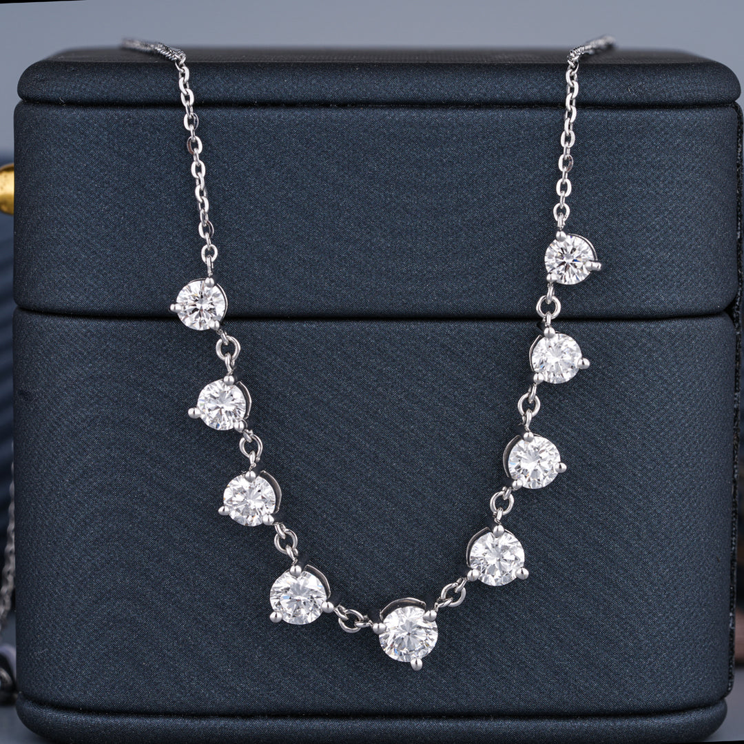 14K White Gold Lab-Grown Diamond Half Tennis Necklace