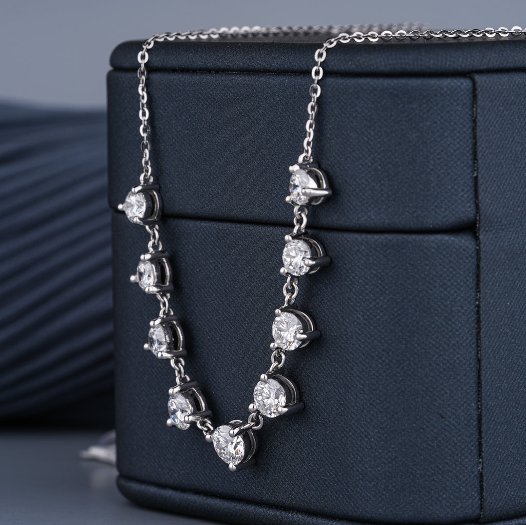 14K White Gold Lab-Grown Diamond Half Tennis Necklace
