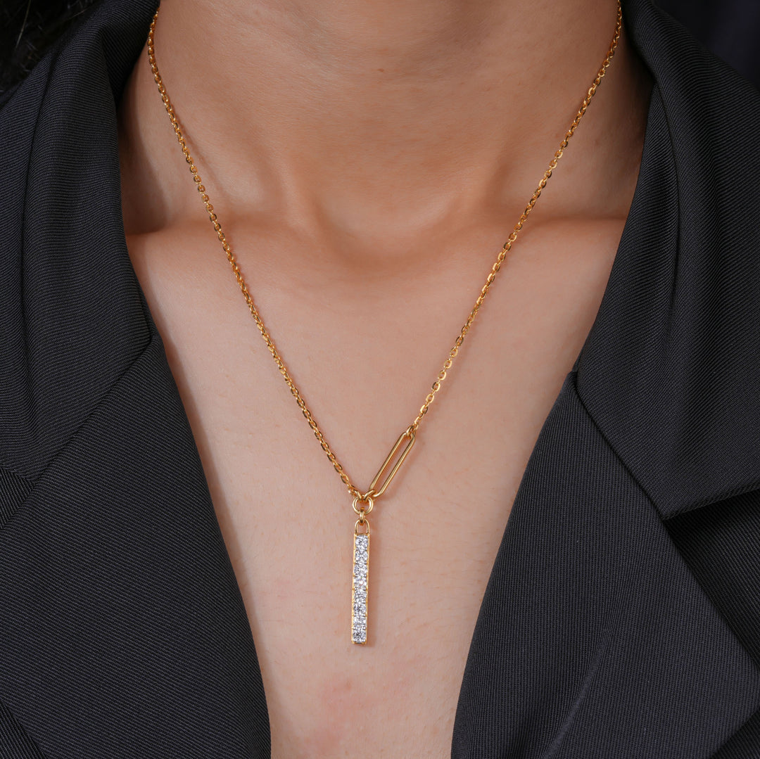 14K Yellow Gold Vertical Pavé Bar Diamond Pendant
