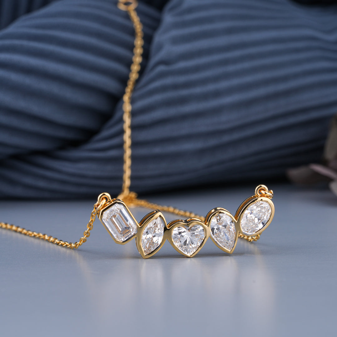 10K Yellow Gold Fancy Shaped Bezel Diamond Pendant Necklace