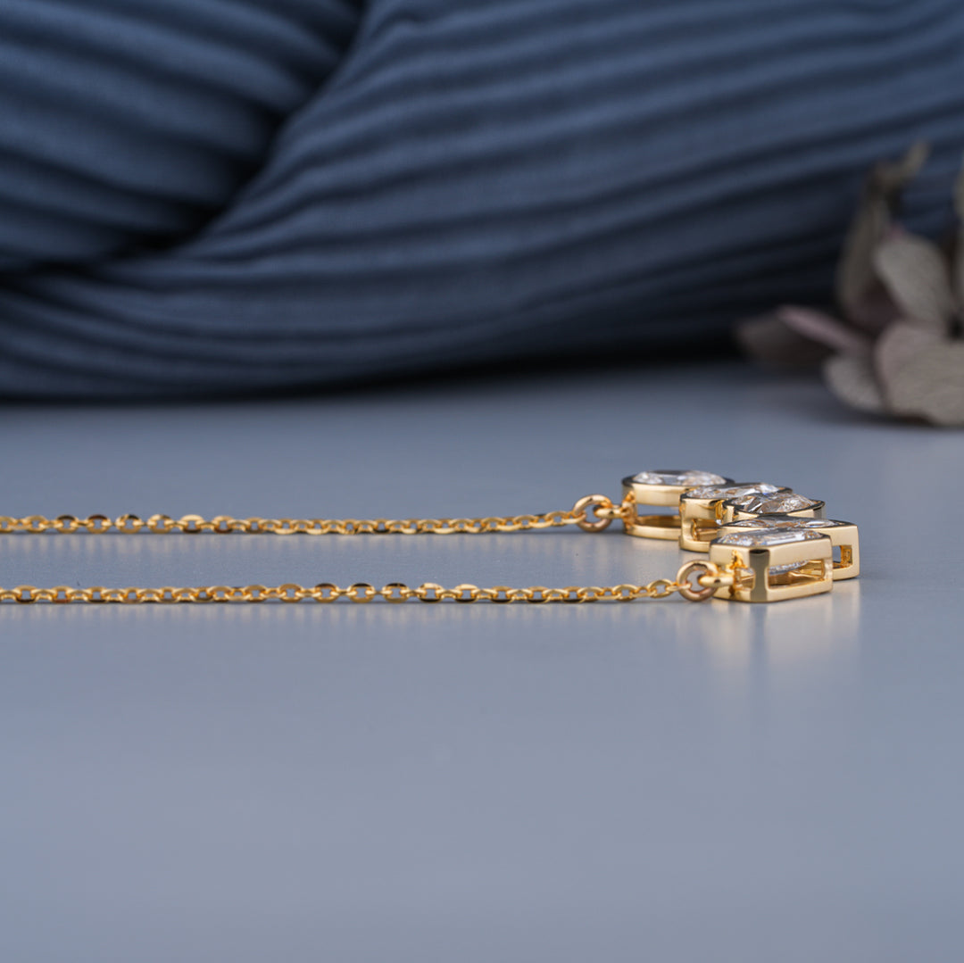 10K Yellow Gold Fancy Shaped Bezel Diamond Pendant Necklace