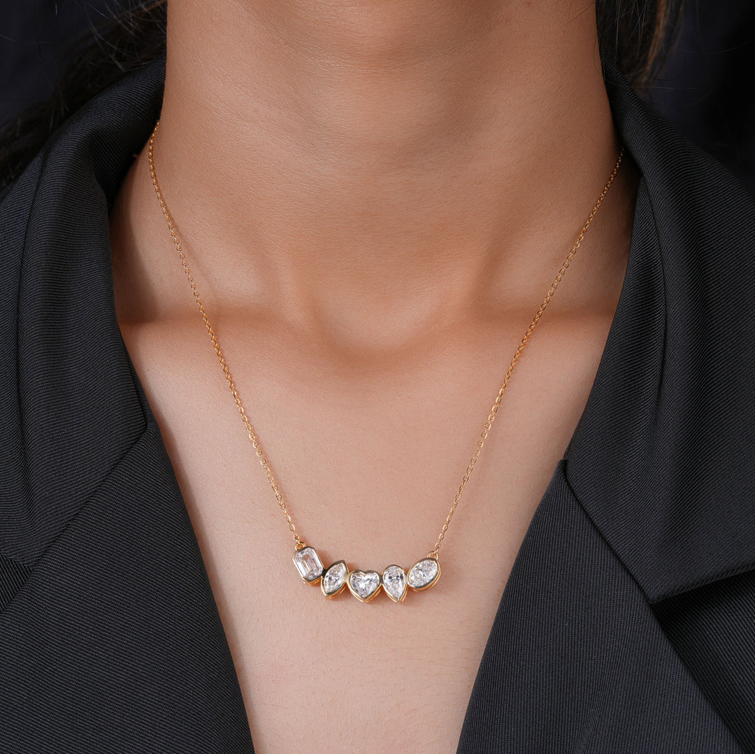 18K Yellow Gold Fancy Shaped Bezel Diamond Pendant Necklace