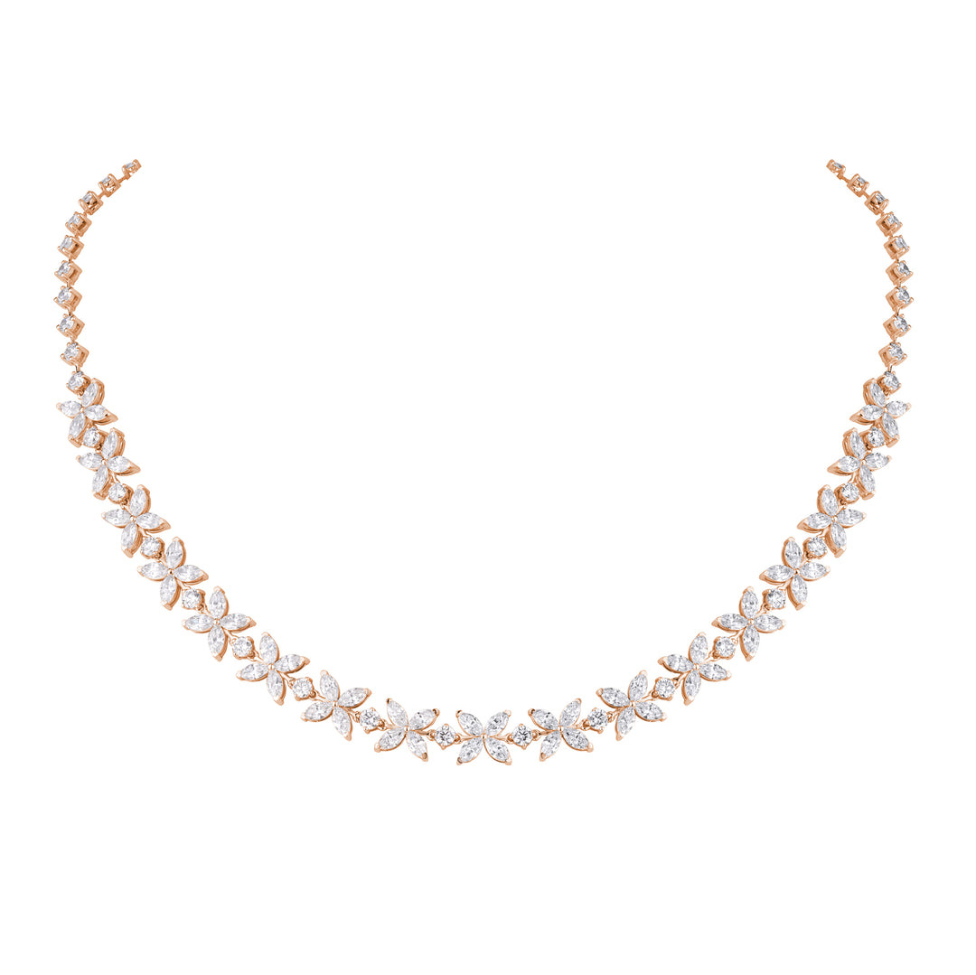 14K Gold Elegant Marquise & Round Lab Grown Diamond Necklace | CVD IGI Certified