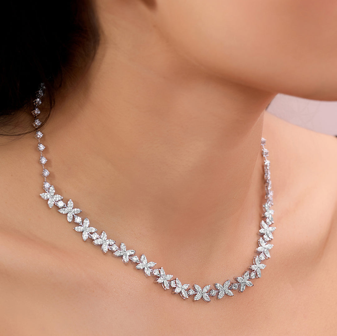14K Gold Elegant Marquise & Round Lab Grown Diamond Necklace | CVD IGI Certified