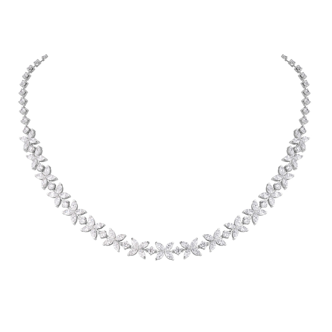 14K Gold Elegant Marquise & Round Lab Grown Diamond Necklace | CVD IGI Certified