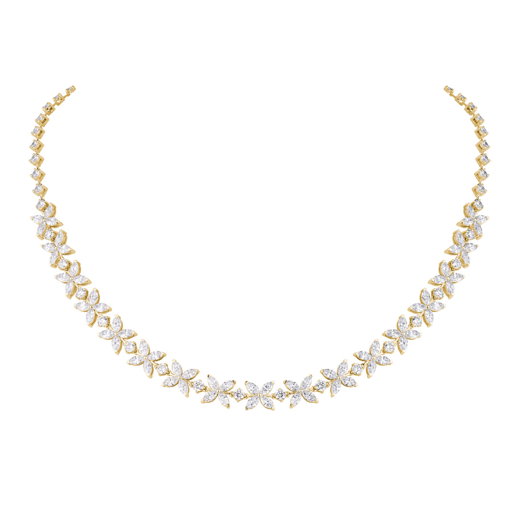 14K Gold Elegant Marquise & Round Lab Grown Diamond Necklace | CVD IGI Certified