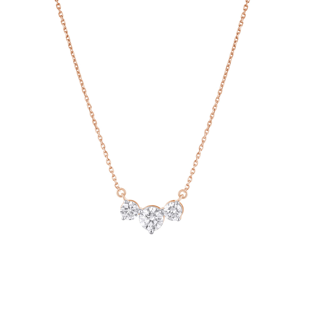 Lab Grown 3 Round Cut Diamond Pendant Necklace – Elegant Trilogy Design in 18K Gold for Women