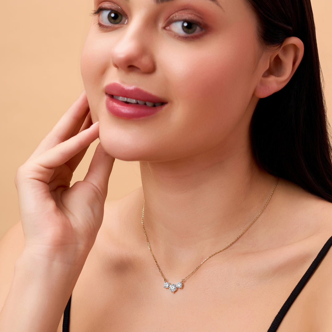 Lab Grown 3 Round Cut Diamond Pendant Necklace – Elegant Trilogy Design in 18K Gold for Women