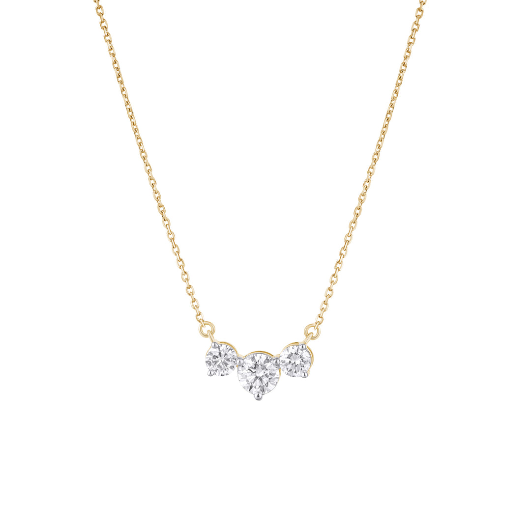 Lab Grown 3 Round Cut Diamond Pendant Necklace – Elegant Trilogy Design in 18K Gold for Women