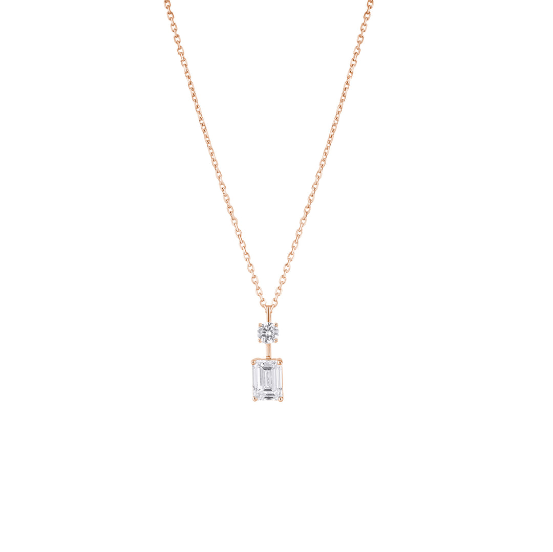 IGI Certified Emerald And Round Cut Diamond Pendant Necklace in 10K Gold