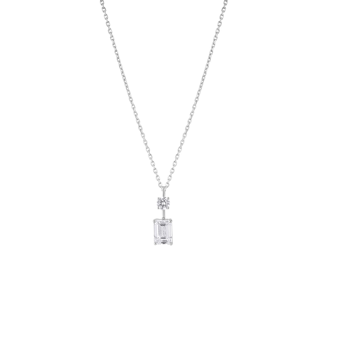 IGI Certified Emerald And Round Cut Diamond Pendant Necklace in 10K Gold