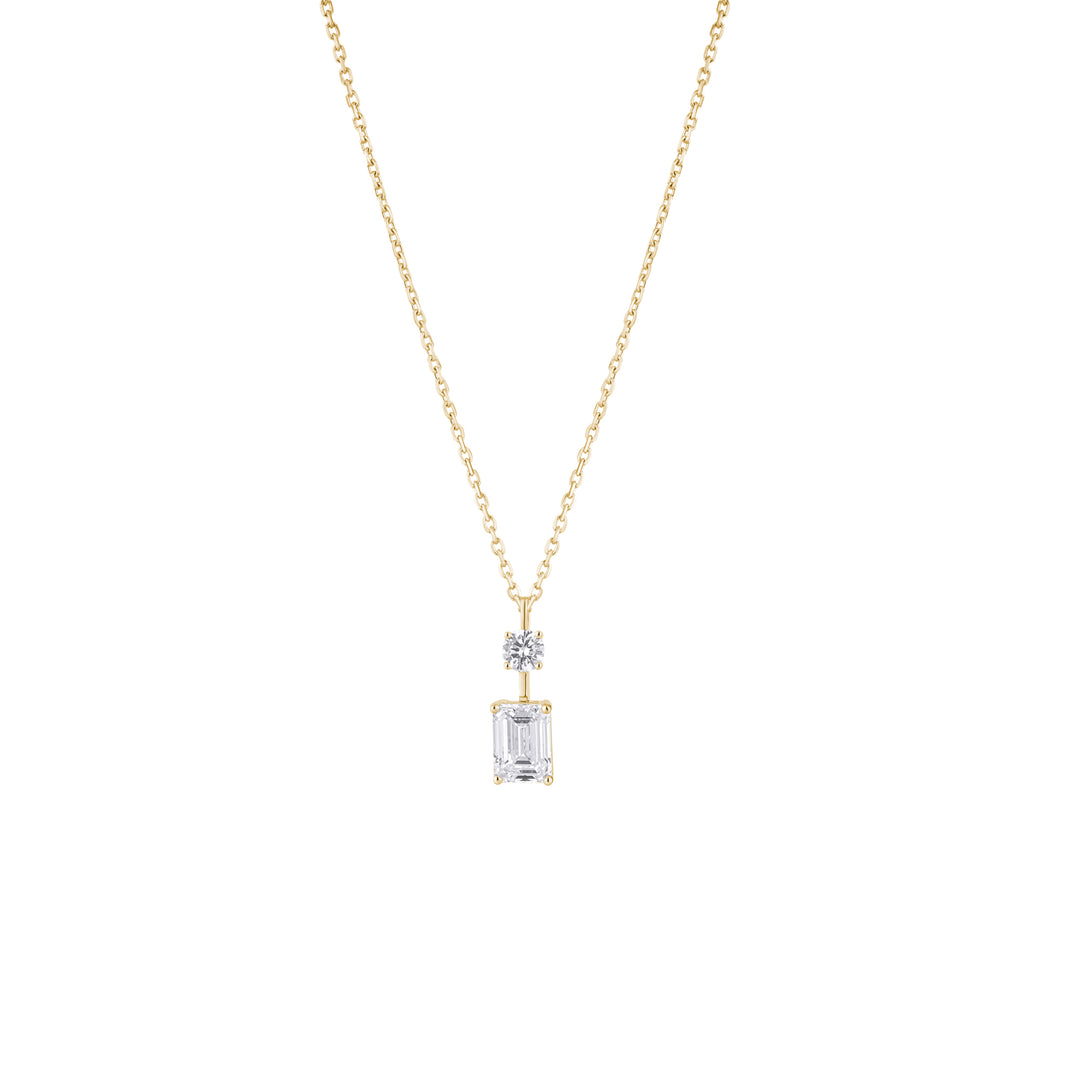 IGI Certified Emerald And Round Cut Diamond Pendant Necklace in 10K Gold