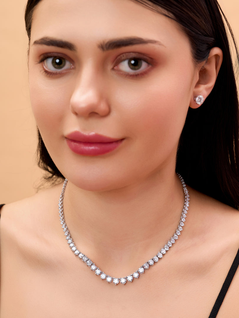 18K White Gold Lab Created Diamond Tennis Necklace for Women