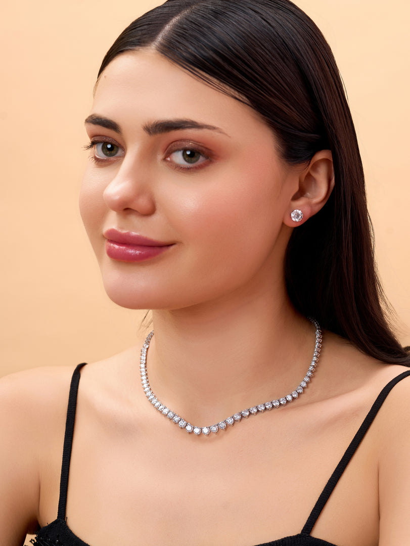 18K White Gold Lab Created Diamond Tennis Necklace for Women