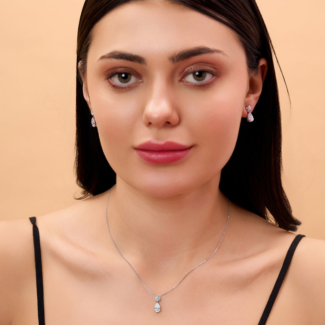 Two Stone Drop Pendant Necklace with Lab Grown Diamonds in 10K Gold