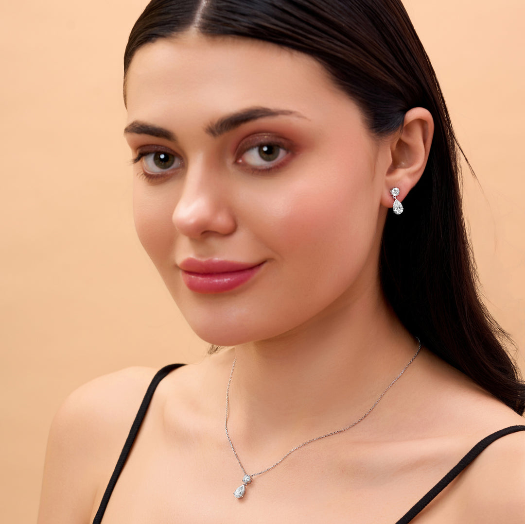 Two Stone Drop Pendant Necklace with Lab Grown Diamonds in 10K Gold