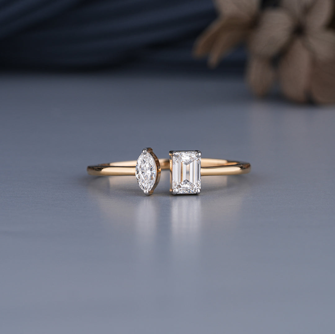 0.67 CTW Toi Et Moi Marquise And Emerald Lab-Grown Diamond Ring in 14K Yellow Gold – IGI Certified