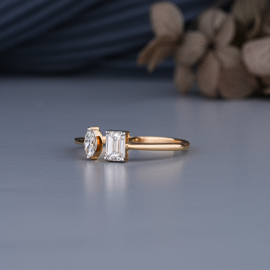 0.67 CTW Toi Et Moi Marquise And Emerald Lab-Grown Diamond Ring in 14K Yellow Gold – IGI Certified