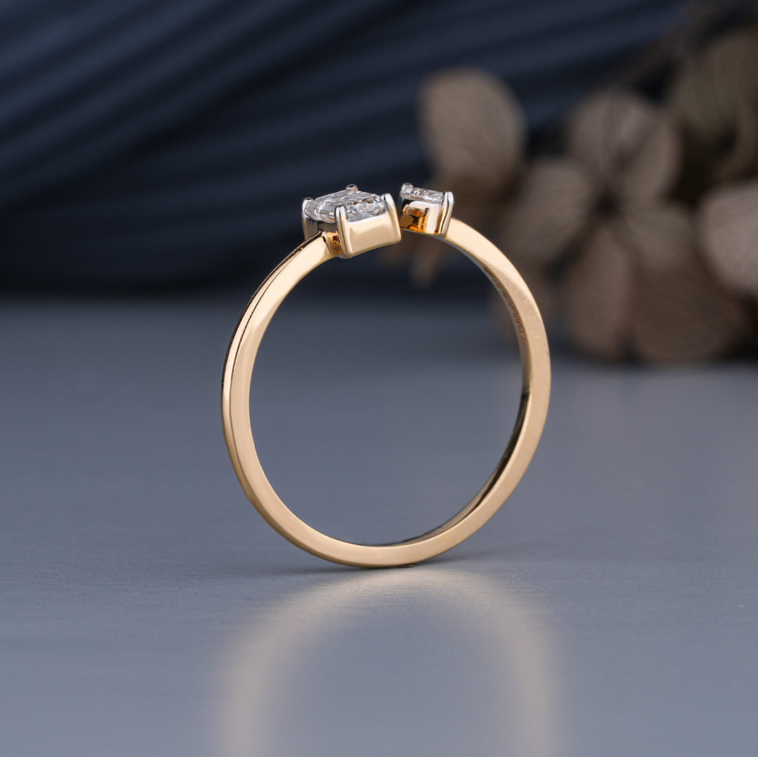 14K Yellow Gold Emerald and Marquise Cut Diamond Toi-et-Moi Ring