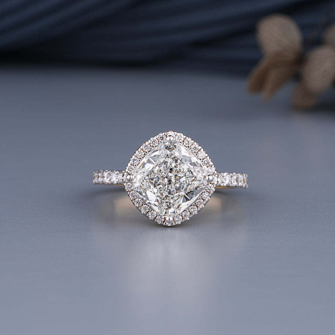 14K Rose Gold Cushion Cut Diamond Halo Engagement Ring