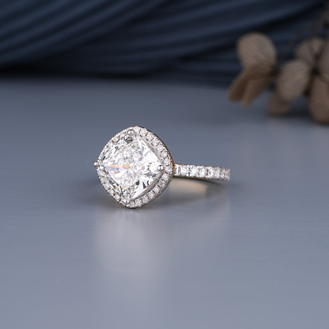 18K Rose Gold Cushion Cut Diamond Halo Engagement Ring