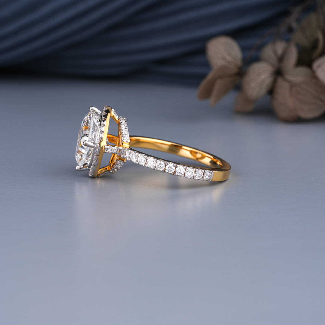 14K Rose Gold Cushion Cut Diamond Halo Engagement Ring