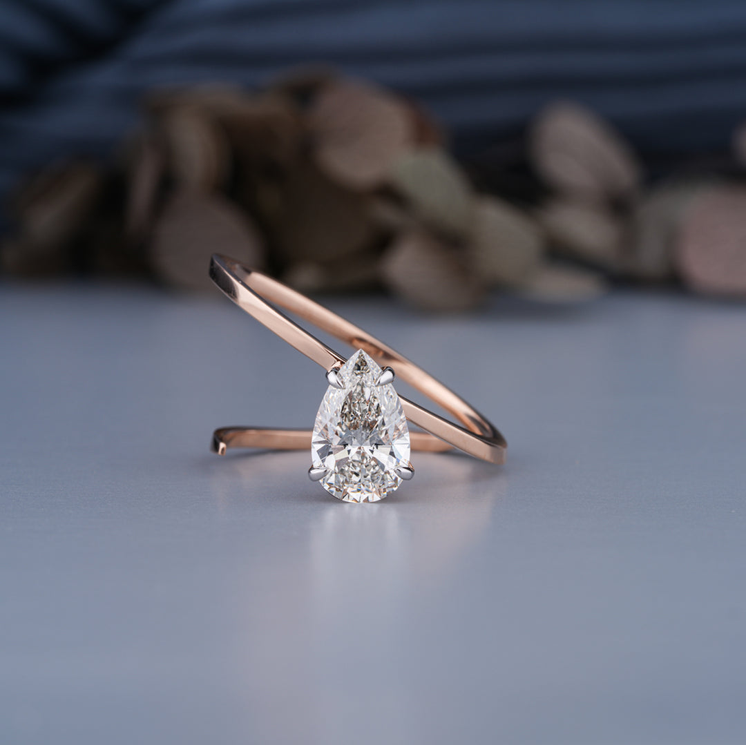 18K Rose Gold Pear Shaped Solitaire Diamond Engagement Ring