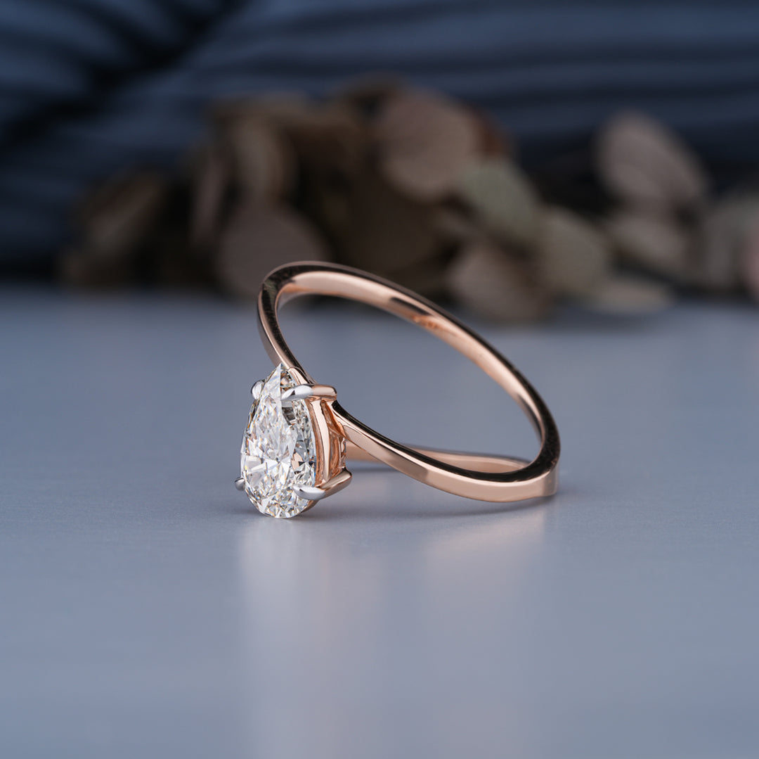 18K Rose Gold Pear Shaped Solitaire Diamond Engagement Ring